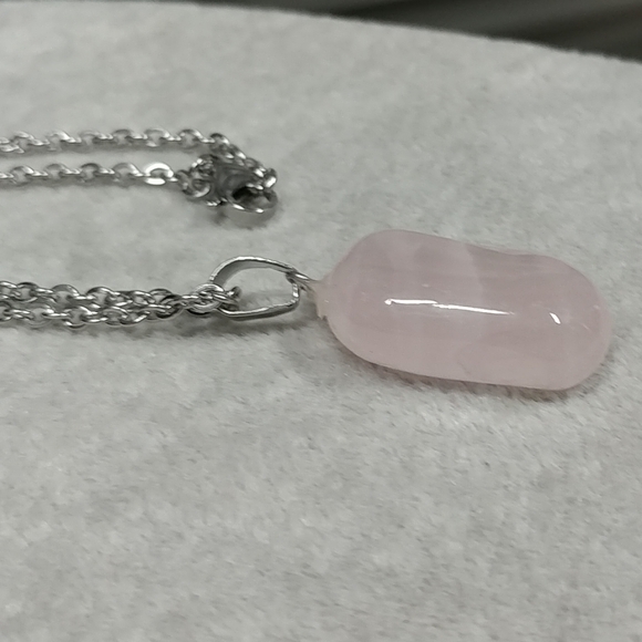 Rose Quartz Necklace Natural Gemstone Crystal Pendant Stainless-Steel Chain 20" - Picture 14 of 16